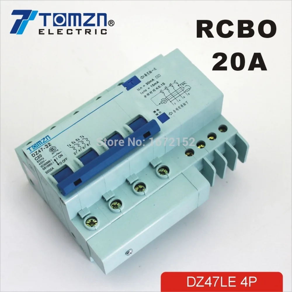 Автоматический выключатель DZ47LE 4P 20A 400V ~ 50HZ/60HZ с защитой от перегрузки по току и