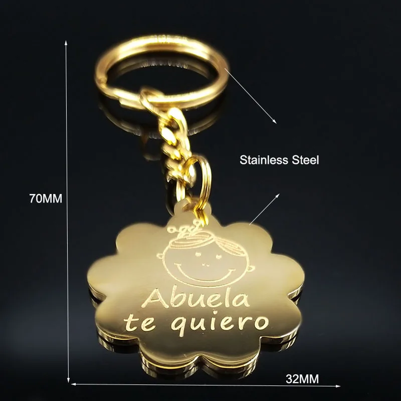 

2021 Fashion Abuela Te Quiero Stainless Steel Keychains for Women Gold Color Key Pendant Jewelry llaveros para mujer K77621S01