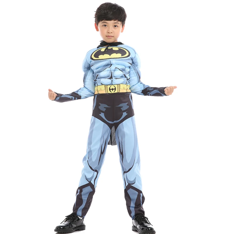 Avengers 4 Kids Boys Muscle Batman Costumes with Mask Cloak Superhero Cosplay Halloween Masquerade Party Superman Role Play |
