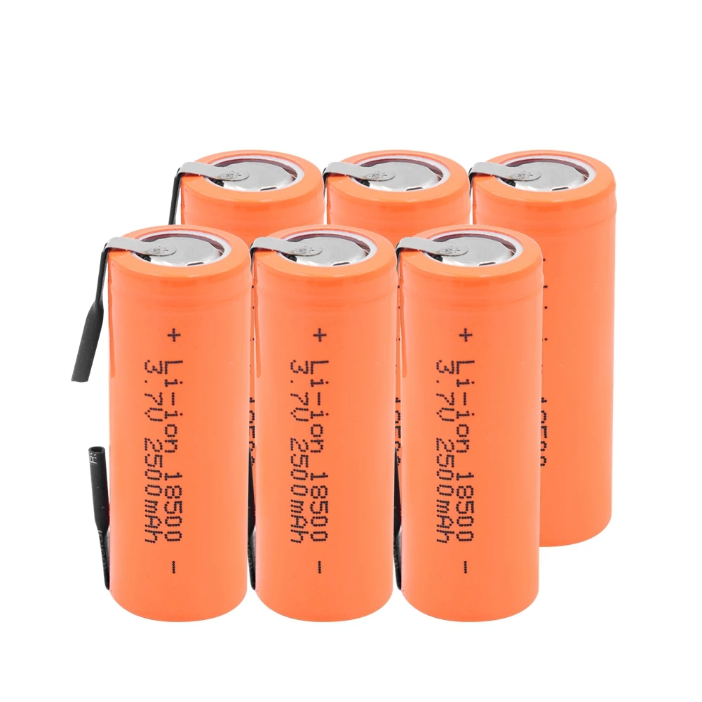 6 PCS Перезаряжаемая 18500 литиевая батарея 3,7 V 2500mAh перезаряжаемые батареи Сварка никелевый лист Bateria со сварочными вкладками - Цвет: 6 PCS