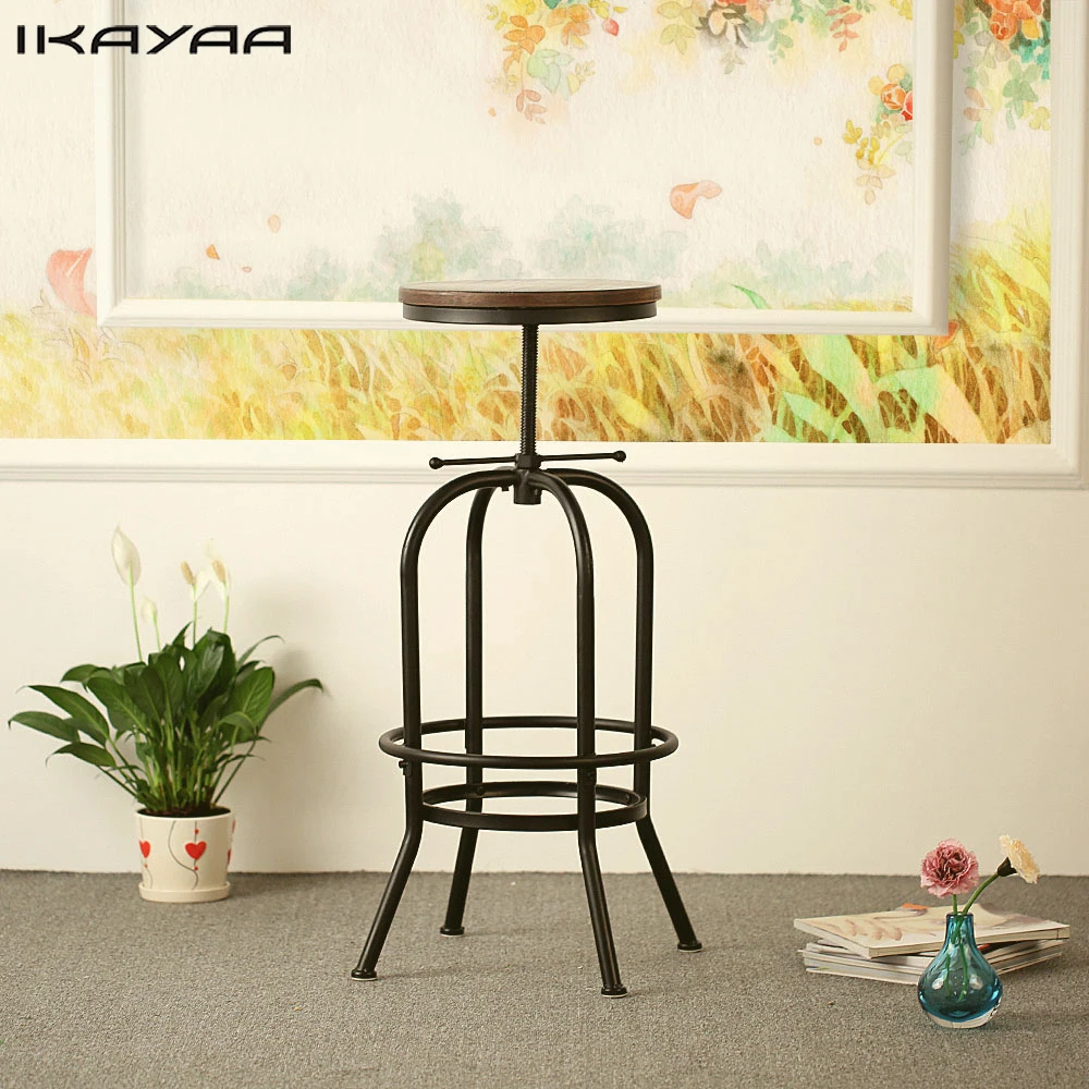 

IKayaa барные стулья, промышленный стильный барный стул, регулируемый по высоте вращающийся барный стул, натуральный сосновый верх, кухонный о...