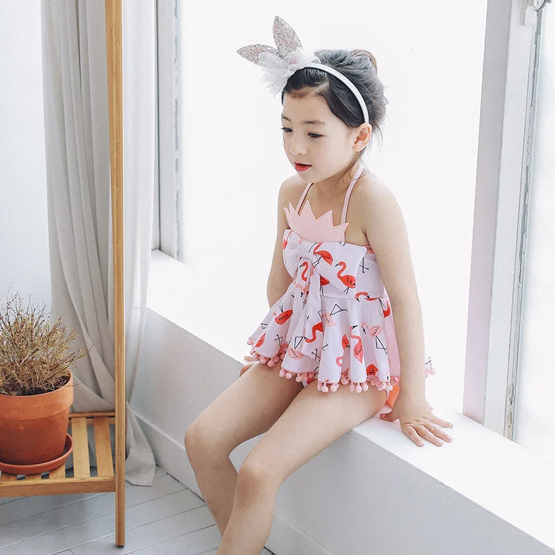 Детская одежда для плавания 2019 г. комплект бикини принцессы с фламинго маленьких