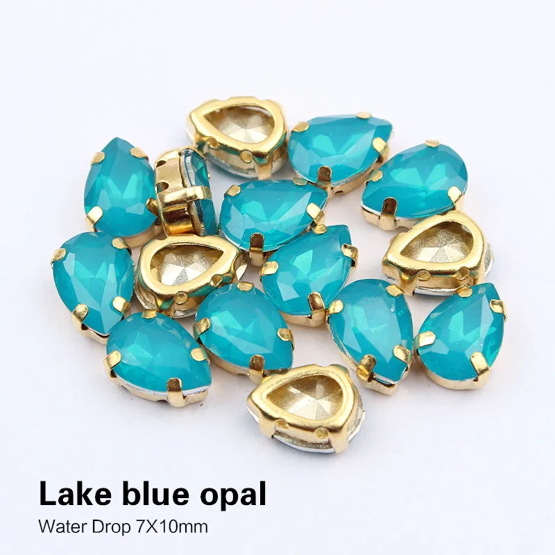 Sky blue Opal Горячая Распродажа 7X10 мм 50 шт. капли воды пришить стразы белый опал цвет золотой коготь смолы декоративные камни для одежды DIY - Цвет: Sky blue Opal