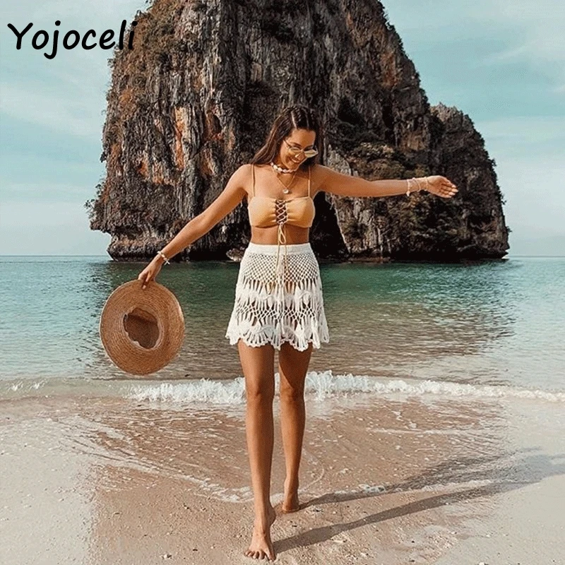 Женская пляжная мини-юбка Yojoceli юбка-сетка ручной работы в стиле бохо лето 2019 |