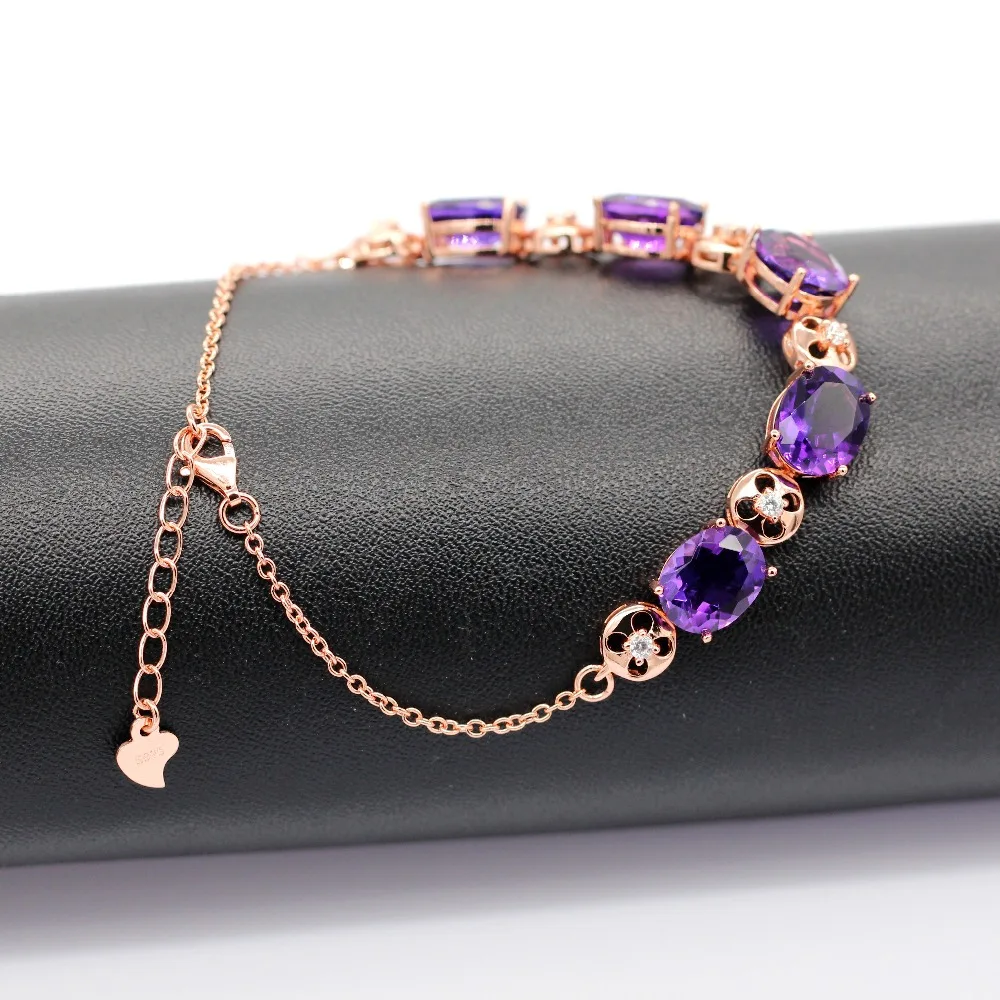 Almei женский браслет с фиолетовым аметистом и кристаллом розовый золотой из