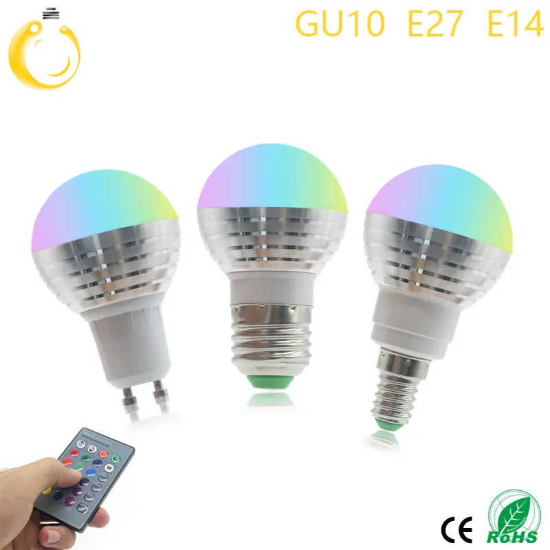 E27 E14 GU10 светодиодный RGB светильник 110 В 220 5 Вт прожектор с регулируемой яркостью