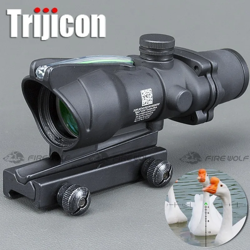 Охота Прицел ACOG 4X32 настоящий волоконный оптика красный освещенный точечный элемент Chevron Стекло гравированный сетка тактический оптический прицел - Цвет: HG-Chevron