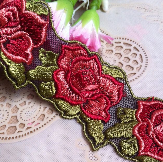 2 метра 4 5 см ширина красная Розовая вышивка Венецианская Цветочная кружевная