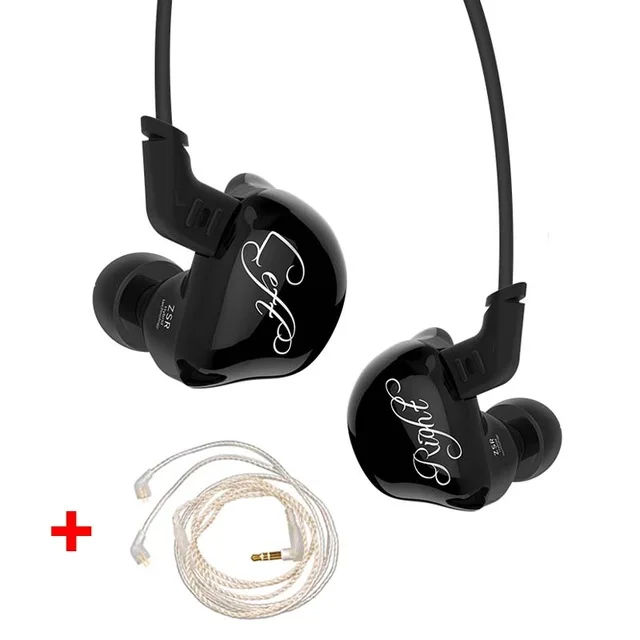AK KZ ZSR 2BA+ DD наушники в ухо арматура с динамической гибридной гарнитурой HIFI бас шумоподавления наушники с замененным кабелем ZST - Цвет: Black no mic cable