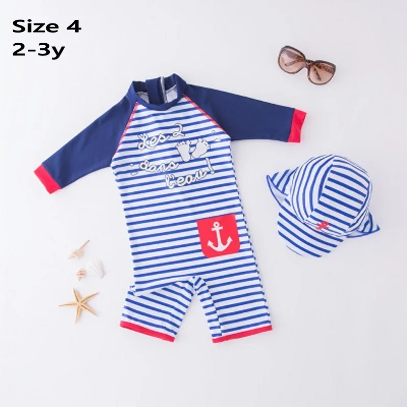 Blue size 4 Купальный костюм с цветочным рисунком для маленьких девочек, купальные костюмы Новинка года, купальный костюм в морскую полоску для девочек и мальчиков, шапочка, 2 предмета, детский купальный костюм - Цвет: Blue size 4