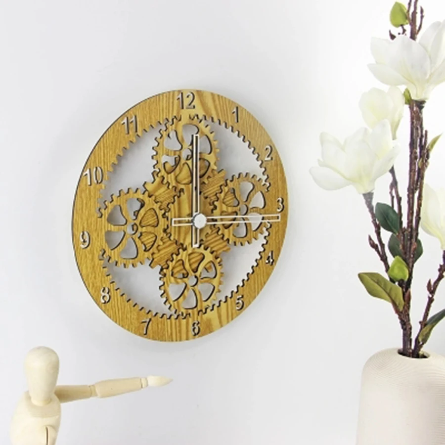 Роскошные деревянные настенные часы винтажные шестерни цифровые 3D Кухня Бар
