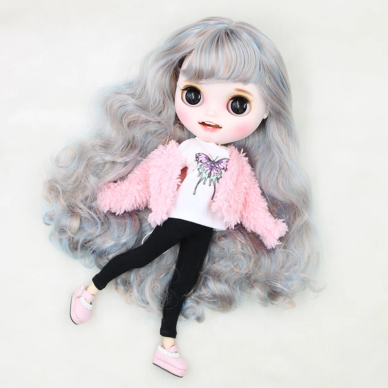 Кукла Blyth ICY DBS для серии No.BL6227/2023 серебряная микс синие волосы резные губы улыбка матовое лицо шарнирное тело