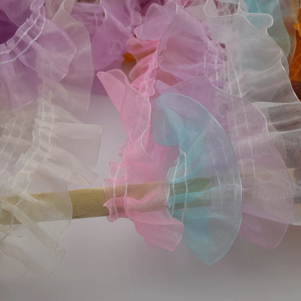 90 ярдов разноцветные кружевные плиссированные кружева разных цветов с оборками