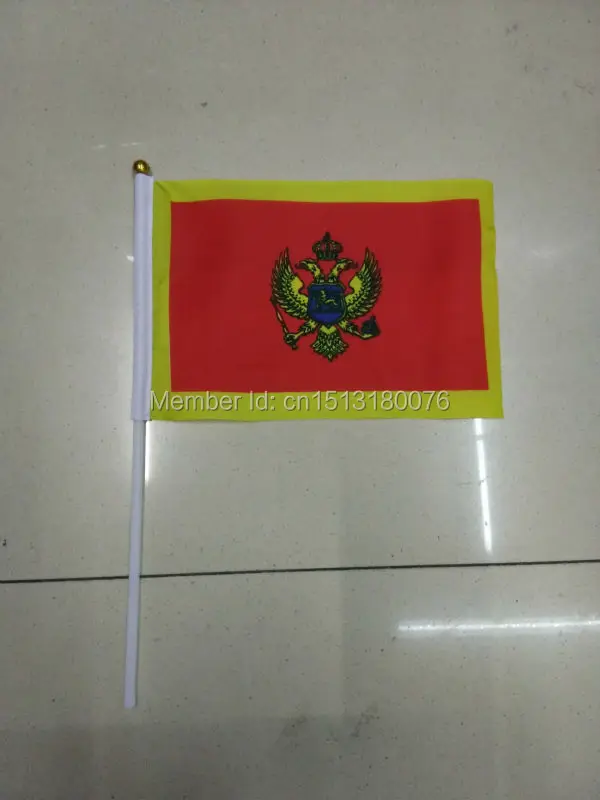 World National Flag Montenegro 14 * 21cm hand wave flags 100pcs / bag with plastic flagpole Polyester banner