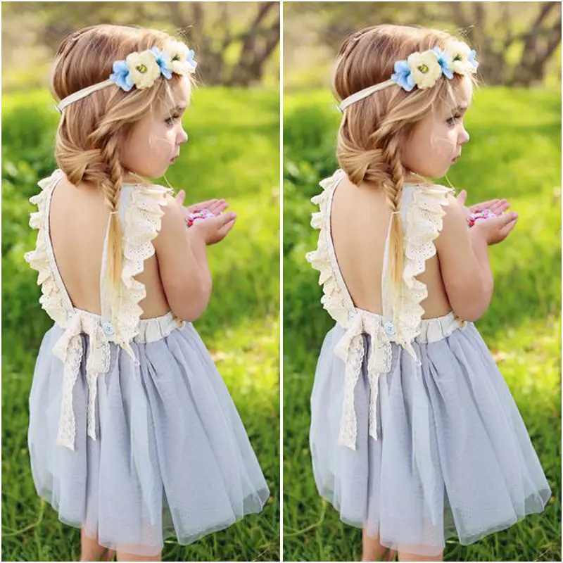 US STOCK Summer Backless Kids Girl Flower Princess Sequins Lace Dress Toddler Baby Wedding Fancy Party Tutu Dresses | Детская одежда и