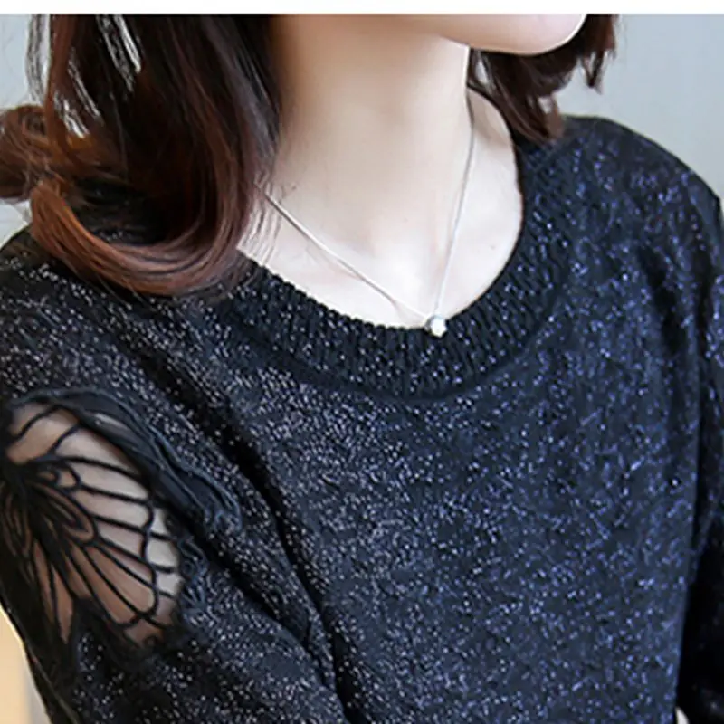 2018 Summer Women Tops New Style Fashion O-Neck Pullover Causual S-2XL Female Knitwear 7 Sleeve Bottoming Lace NZYD385 | Женская одежда