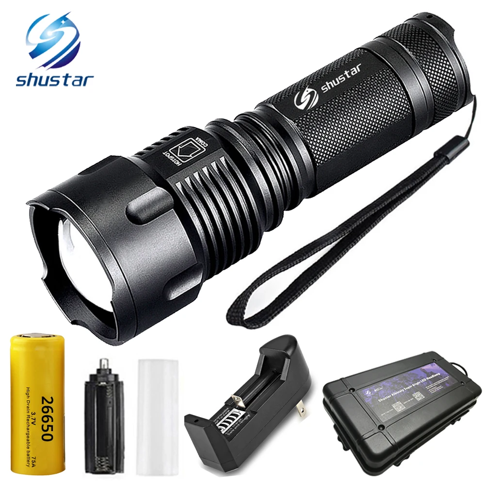 

Powerful Tactical LED Flashlight T6 Led lamp waterproof Zoomable Waterproof Torch for 26650 Rechargeable or AA Battery