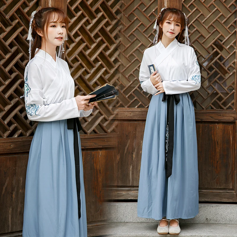 Высокое качество, древнее платье Hanfu, Женский студенческий костюм, костюм с вышивкой в стиле Тан, Классический наряд сказочной принцессы, старинное сценическое платье