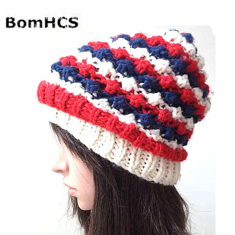 Теплое зимнее ушанка женщин BomHCS Fashion из трикотажной шапки с вязкой, 100% ручная работа.