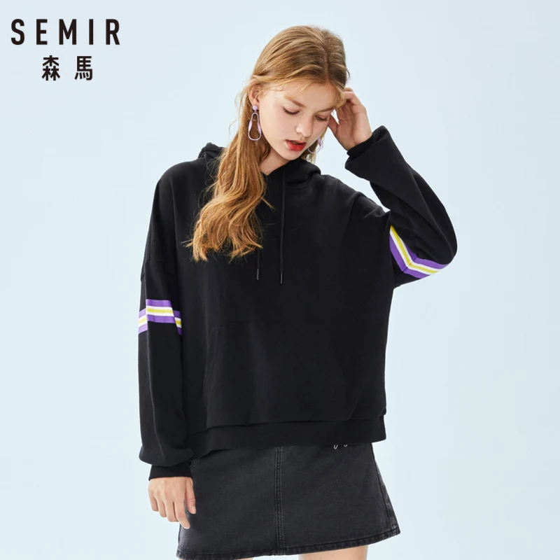 SEMIR Женская толстовка с капюшоном и карманом кенгуру пуловер полосками на