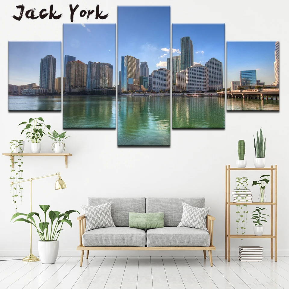 Картина на холсте пейзаж Небесный и здание 5 шт. Настенная картина модульные обои