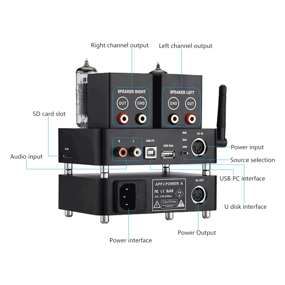 AIYIMA Мини ламповый усилитель PA1601A 6J1 + 6P14 вакуумные трубные усилители WiFi SD карта USB