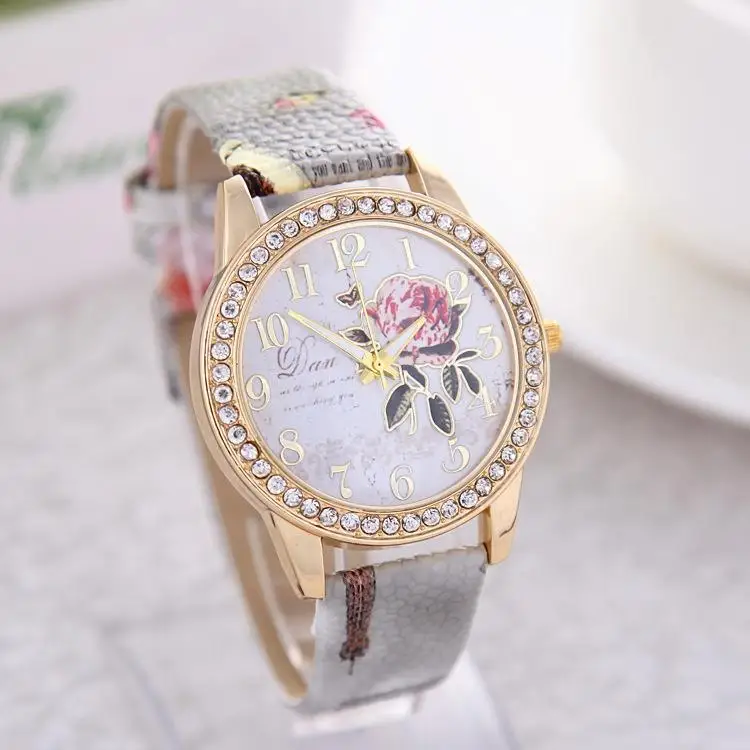 Reloj mujer, женские часы с розами, с узором, с циферблатом, женские наручные часы, кожаный ремешок с граффити, женские часы, relogio feminino