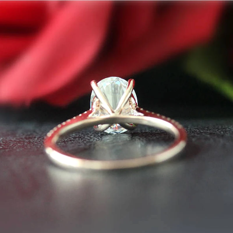 Обручальное кольцо 7x9 мм 2.00CT карат овальной огранки Твердое 14 к розовое золото кольцо с акцентами для женщин