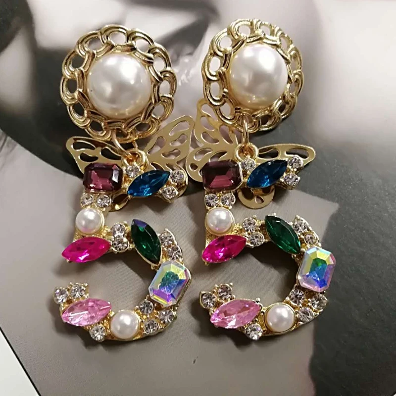 

Big Statement Dangle Crystal Earrings For Lady 5 Digital Butterfly Drop Jewelry