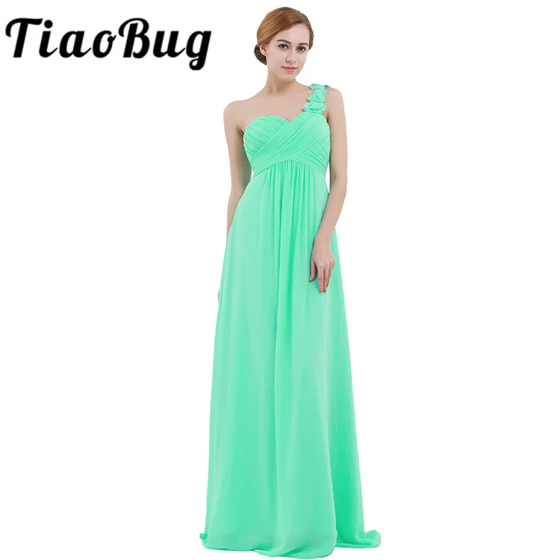 Женское шифоновое платье на одно плечо TiaoBug плиссированное подружки невесты