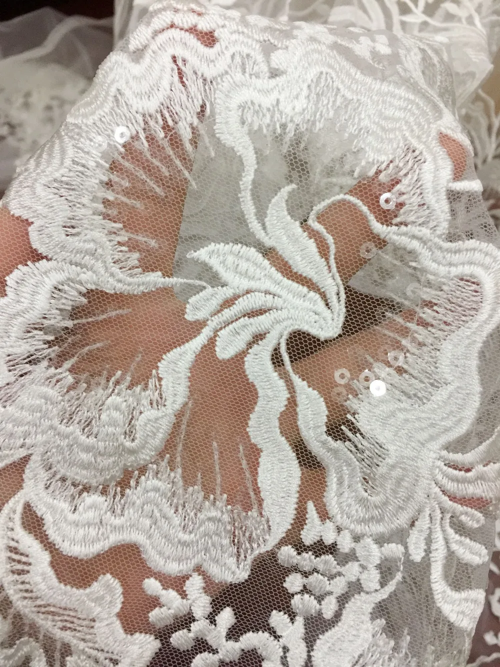 Тюль с прозрачными блестками 1 ярд кружевная ткань цветочной вышивкой для