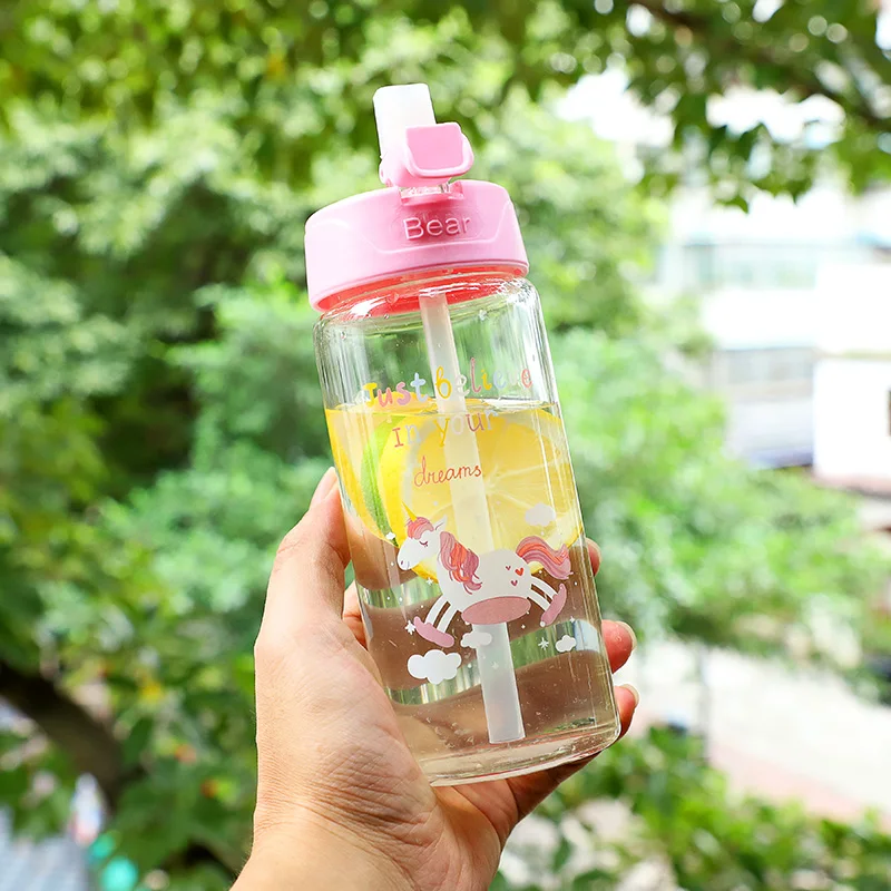 Единорог соломенная стеклянная бутылка для Детская кружка кормления обучающая