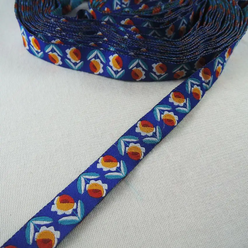 5/8 '(16 mmx5yards) цветки сливы тюльпаны розы тканые полиэстер Жаккардовая лента собака цепи аксессуары для ванной комнаты с ловкость для ошейник для собак