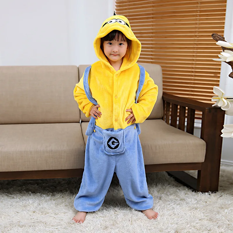 Kigurumi/Детская желтая Пижама с миньонами для мальчиков и девочек; унисекс; Пижама с животными из мультфильмов; фланелевый комбинезон для костюмированной вечеринки; фланелевые пижамы; костюмы для сна