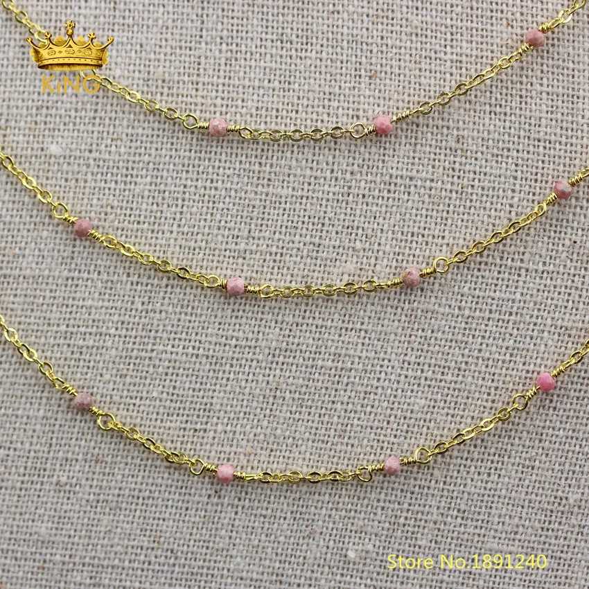 5meters Natural Rhodonite Stone Faceted Round Loose Beads Chain Plated Gold/Silver Connectors Rosary Chains Crafts Chokers ZJ260 | Украшения