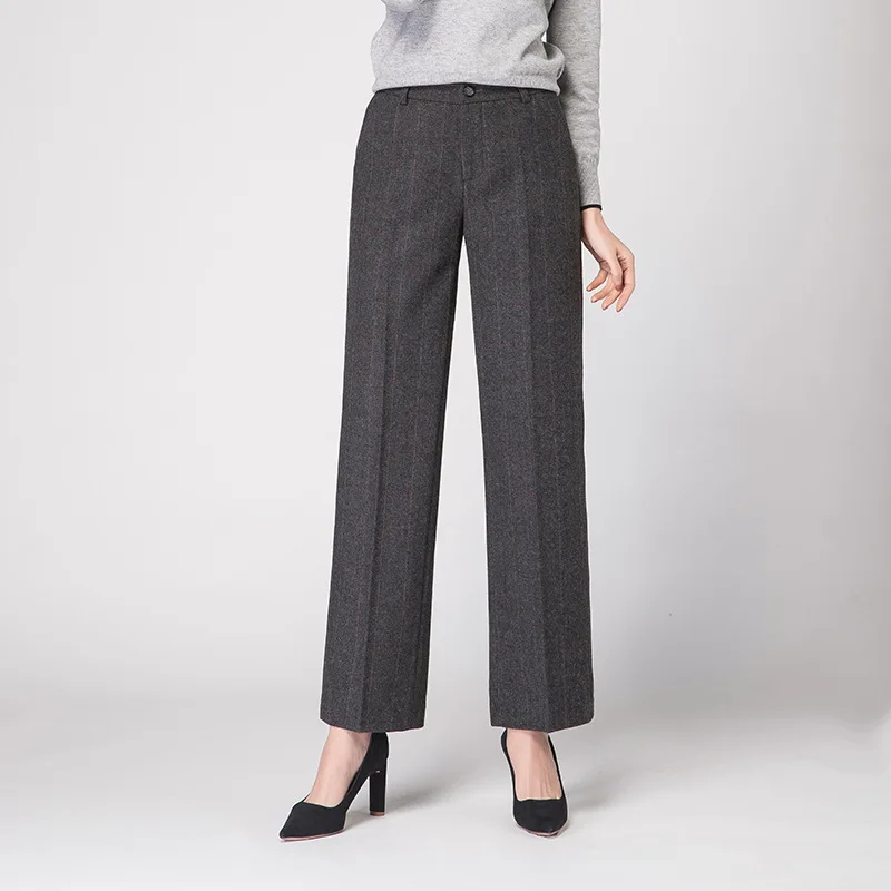 Шерстяные широкие брюки осень-зима 2019 новые для отдыха с высокой талией женские