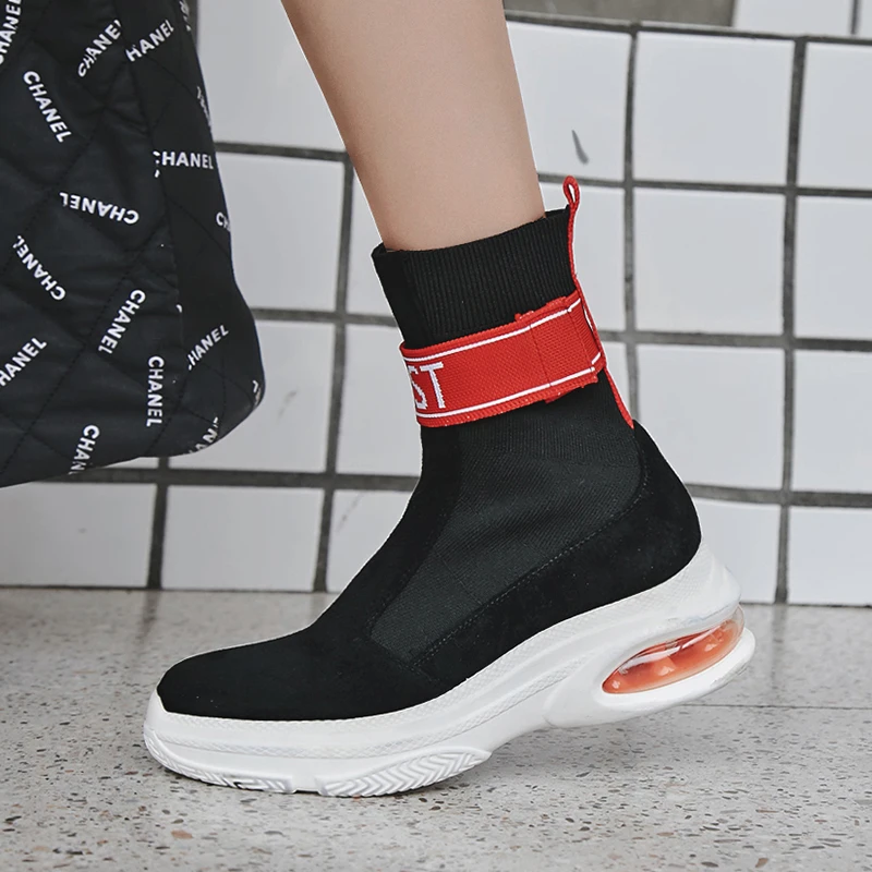 

WETKISS Stretch sneakers Women Ankle Boots Footwear Flat With Female Boot Casual Platform Knitting Shoes Women sneakers 2019 new
