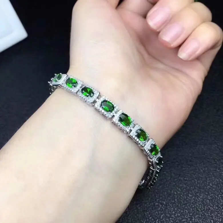 925 silver inlaid natural green diopside bracelet 17p4*6Multiple gems. Deluxe Style Beautiful jewelry. | Украшения и аксессуары