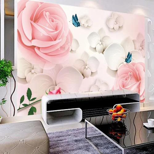 

Custom Size Photo 3D stereo custom pink rose wallpaper mural bedroom TV background corridor hall wallpaper