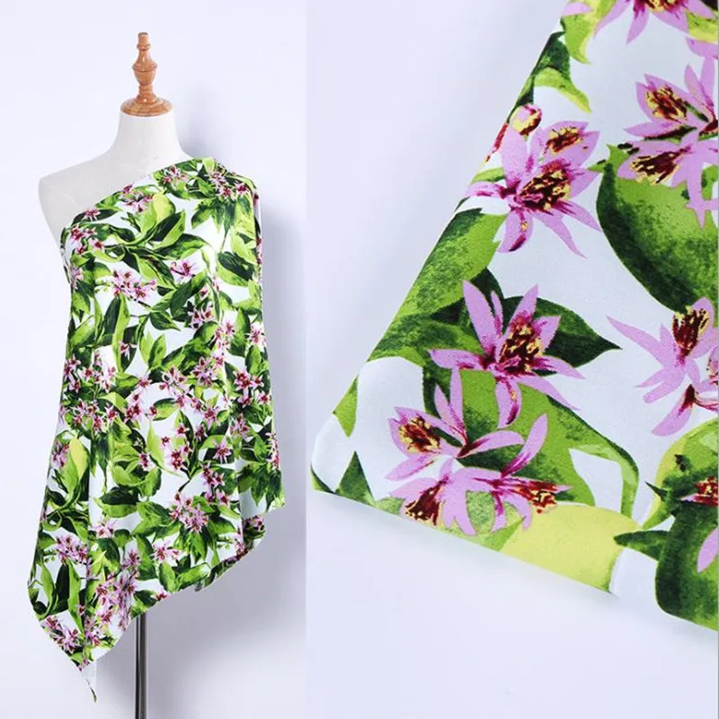 

BZ64 100*140cm Blue Green Leaves Little Flowers Printing High-density Cotton Fabric Handmade DIY Fabric For Women Dress Skirt
