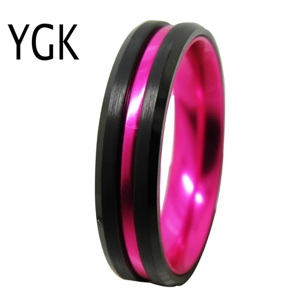 

Women Wedding Jewelry Tungsten Rings Classic Anniversary Gift Engagement Ring Black Beveled With Pink Anodized Aluminum Rings