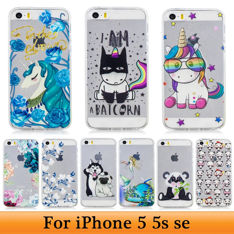 Для iPhone 5 S чехлы 5S se Цветы Силиконовые животные 3D узор милый Единорог ТПУ чехол