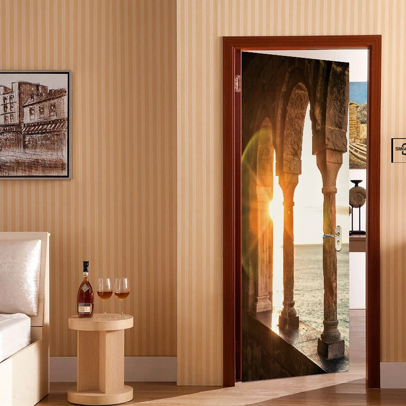 Креативные яркие каменные солнечные дверные наклейки настенные пвх