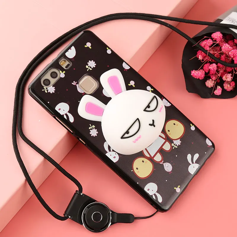 ALIVO 3D Silicone Fitted Case For Huawei P9 case with Lanyard Cartoon cute soft silicon full protective huawei Plus cover |