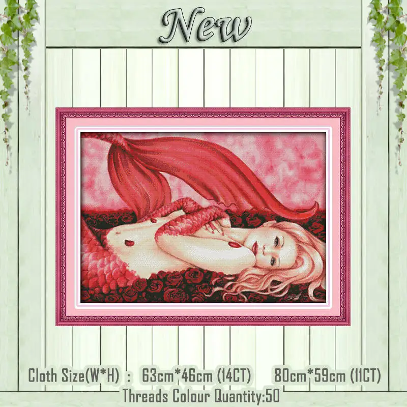 Red mermaid Маленькая Русалочка Мультфильм diy картина Счетный напечатанный на холсте DMC 14CT 11CT китайский вышивка крестиком наборы для вышивания - Цвет: Red mermaid