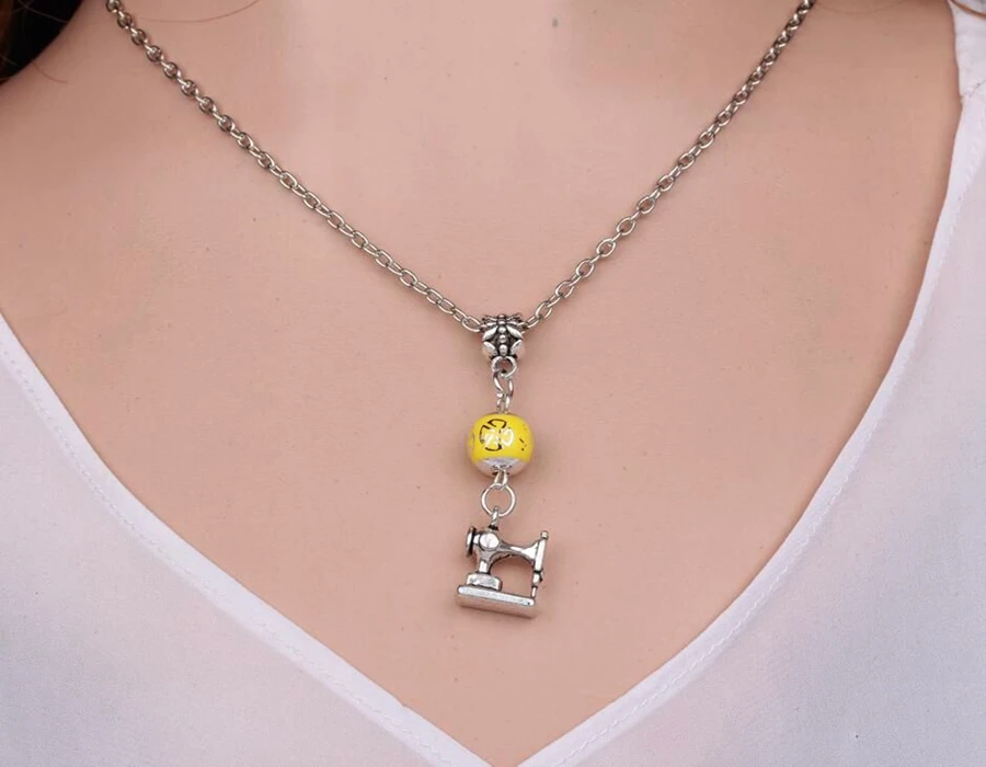 Швейное ожерелье с кулоном в форме машины винтажное серебряное подвеской колье