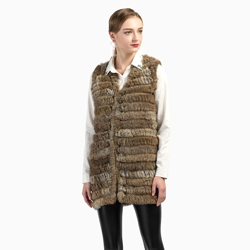 natural brown VT7012 женский жилет длинный зимний меховой жилет Удобный жилет из кроличьего меха различные цвета на выбор - Цвет: natural brown