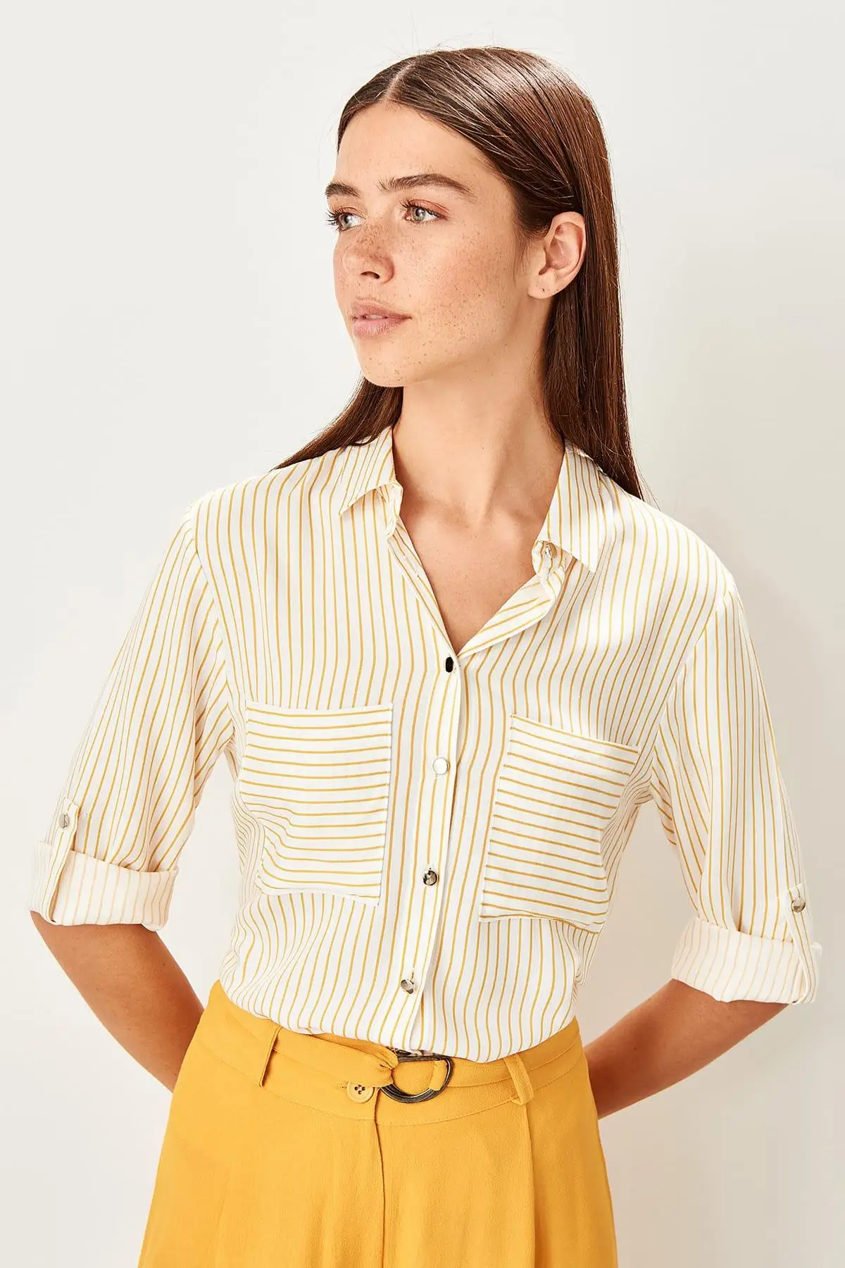 Trendyol горчичная рубашка в полоску TWOSS19ST0058| |