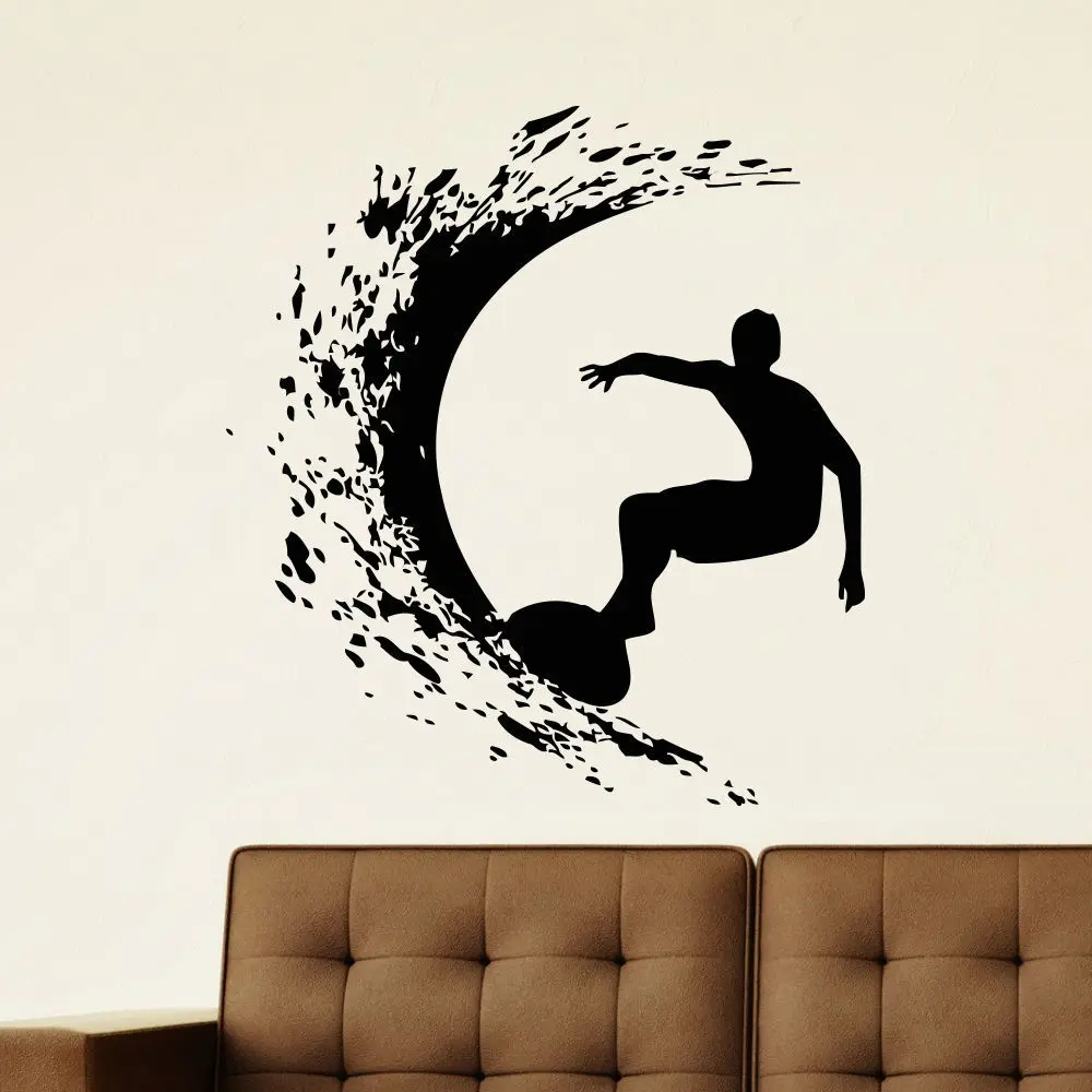 

2016 Sport Ocean Surfing Vinyl Wall Sticker Surfboard Boy Suring Mural Vinyl Decal Boy's Bedroom Removeable Home Decoration