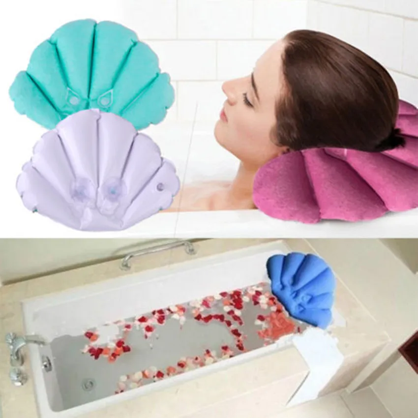 1PCS Soft Bath Pillow Home Comfortable Spa Inflatable Bath Pillow Cups Shell Shaped Neck Bathtub Cushion Bathroom Accessories